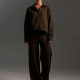 Oversized Polo Sweater and Wide-Leg Pants Set