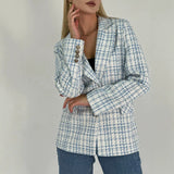 Tailored Plaid Blazer with Button-Front and Notched Lapel