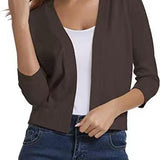 Cropped Open-Front Cardigan with Long Sleeves