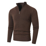 Textured Cable Knit Sweater with Quarter Zip and Stand Collar