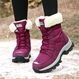 Women's Winter Boots with Faux Fur Look Cuffs and Lace Up Front in Mid Calf Snow Boot Style