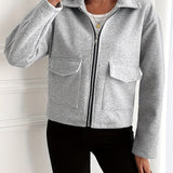 Cropped Zip-Front Jacket with Point Collar and Flap Pockets