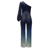 One-Shoulder Flared-Leg Jumpsuit with Tie Waist