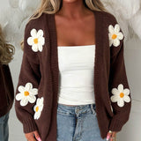 Open-Front Cardigan with Floral Applique and Long Sleeves