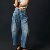 Women's Wide Leg Jeans with High Waist Barrel Leg Design and Cropped Length