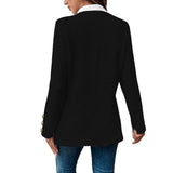 Long Open-Front Blazer with Contrast Trim and Button Cuffs