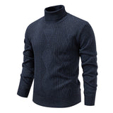 Turtleneck Sweater with Geometric Knit Pattern and Ribbed Trim