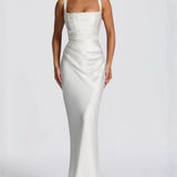 Satin Mermaid Maxi Dress with Square Neck and Wide Straps