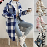 Long Plaid Sherpa Coat with Button-Front and Flap Pockets