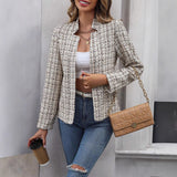 Tailored Open-Front Tweed Jacket with Point Collar