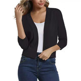Cropped Open-Front Cardigan with Long Sleeves