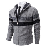 Zip-Front Knit Hoodie with Contrast Stripe and Drawstring