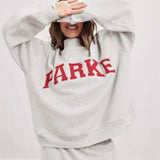 Oversized Varsity Graphic Sweatshirt with Mock Neck