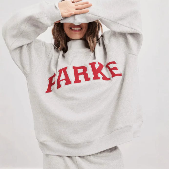 Oversized Varsity Graphic Sweatshirt with Mock Neck