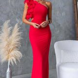 One-Shoulder Ruffle Maxi Dress with Cut-Out Waist