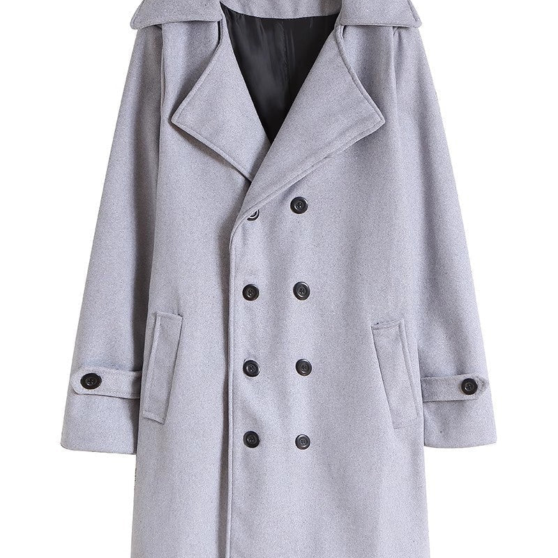 Tailored Double-Breasted Coat with Wide Lapel and Side Pockets