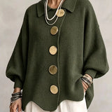 Oversized Button-Front Cardigan with Collar and Balloon Sleeves