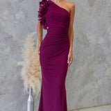 One-Shoulder Ruffle Maxi Dress with Cut-Out Waist