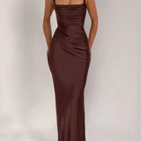 Satin Mermaid Maxi Dress with Square Neck and Wide Straps