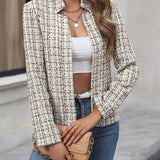 Tailored Open-Front Tweed Jacket with Point Collar