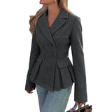 Double-Breasted Fitted Blazer with Notched Lapel and Flap Pockets