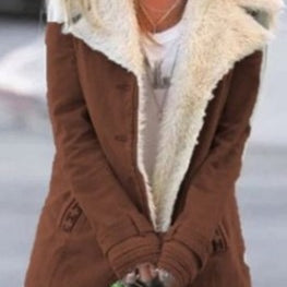 Faux Fur Collar Coat with Button Front and Patch Pocket