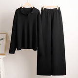 Oversized Polo Sweater and Wide-Leg Pants Set