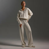 Oversized Polo Sweater and Wide-Leg Pants Set