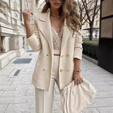 Double-Breasted Knit Blazer with Notched Lapel and Patch Pockets