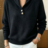 Shawl Collar Knit Sweater with Button Front and Long Sleeves