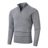 Textured Cable Knit Sweater with Quarter Zip and Stand Collar