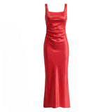 Satin Mermaid Maxi Dress with Square Neck and Wide Straps
