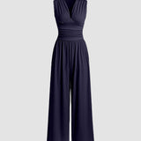 Wide-Leg Jumpsuit with V-Neck and Ruched Waist