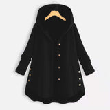 Women's Quilted Jacket with Hood Button Front and Curved Hem