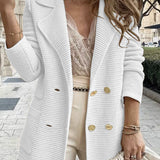 Double-Breasted Knit Blazer with Notched Lapel and Patch Pockets