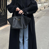 Women's Long Coat Double Breasted Belted Trench Style Overcoat with Wide Lapel Collar for Winter