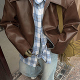 Faux Leather Jacket with Zip Front and Wide Collar
