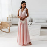 Draped V-Neck Wrap Maxi Dress with Tie Waist