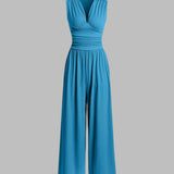 Wide-Leg Jumpsuit with V-Neck and Ruched Waist