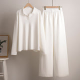 Oversized Polo Sweater and Wide-Leg Pants Set