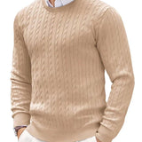 Textured Cable Knit Sweater with Round Neck