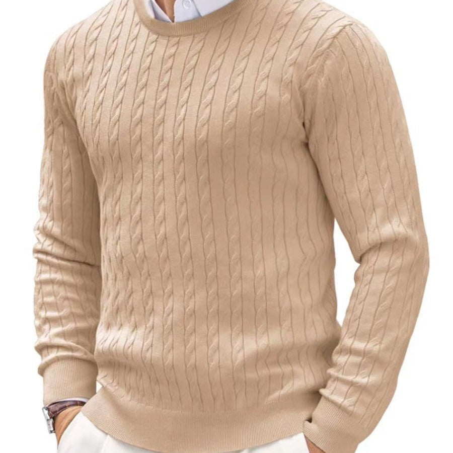 Textured Cable Knit Sweater with Round Neck