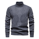 Turtleneck Sweater with Geometric Knit Pattern and Ribbed Trim