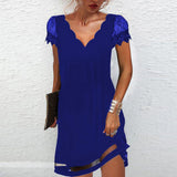 Lace Sleeve Shift Mini Dress with V-Neck
