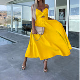 Cutout A-Line Midi Dress with Twist Front and Thigh Slit
