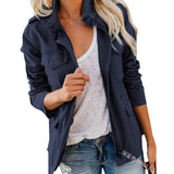 Women's Utility Jacket with Stand Collar Zip Front and Flap Pockets