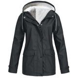 Women's Winter Jacket with Fleece Look Lining and Drawstring Hood with Front Zipper and Snap Buttons