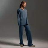 Oversized Polo Sweater and Wide-Leg Pants Set