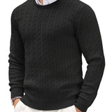 Textured Cable Knit Sweater with Round Neck