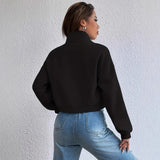 Cropped Zip-Front Bomber Jacket with Stand Collar and Flap Pockets